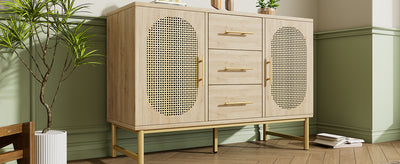 Buffet Industriel Chêne Clair avec Finition Aspect Rotin, VIGOIH