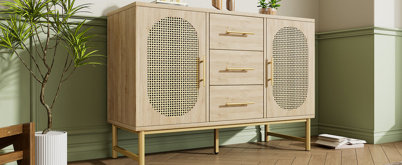 Buffet Industriel Chêne Clair avec Finition Aspect Rotin, VIGOIH