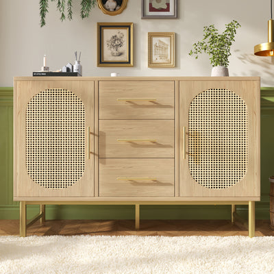 Buffet Industriel Chêne Clair avec Finition Aspect Rotin, VIGOIH