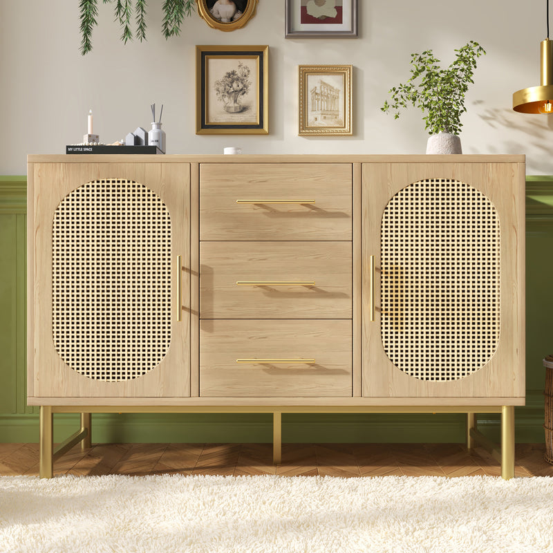 Buffet Industriel Chêne Clair avec Finition Aspect Rotin, VIGOIH
