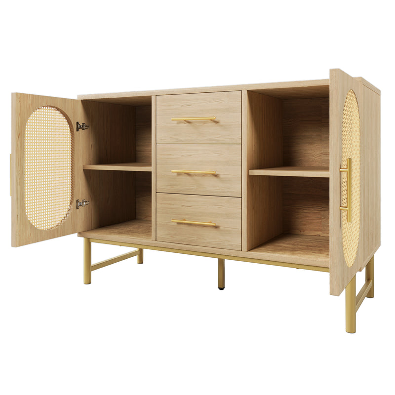 Buffet Industriel Chêne Clair avec Finition Aspect Rotin, VIGOIH