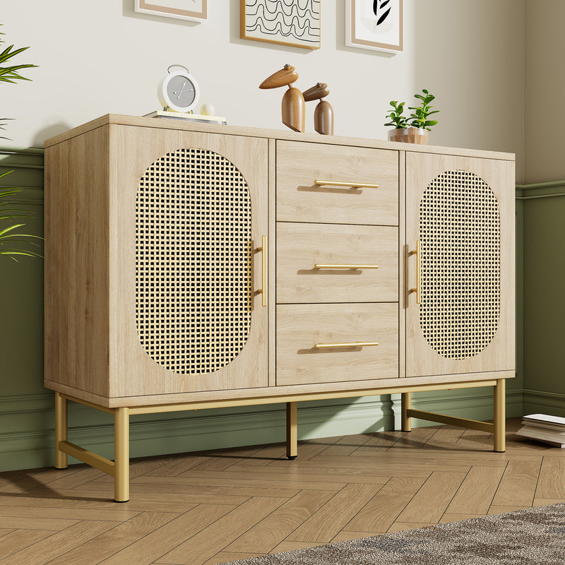 Buffet Industriel Chêne Clair avec Finition Aspect Rotin, VIGOIH
