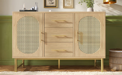 Buffet Industriel Chêne Clair avec Finition Aspect Rotin, VIGOIH