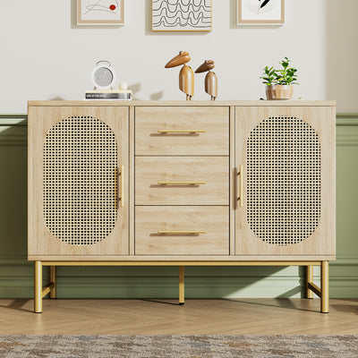 Buffet Industriel Chêne Clair avec Finition Aspect Rotin, VIGOIH