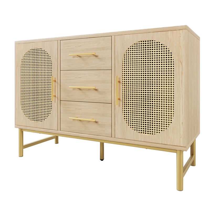 Buffet Industriel Chêne Clair avec Finition Aspect Rotin, VIGOIH