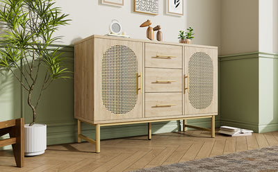 Buffet Industriel Chêne Clair avec Finition Aspect Rotin, VIGOIH