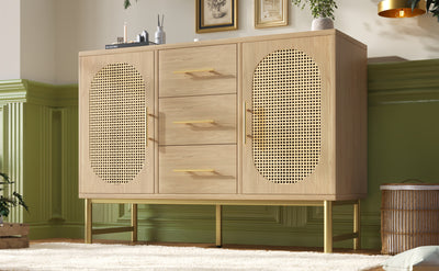 Buffet Industriel Chêne Clair avec Finition Aspect Rotin, VIGOIH