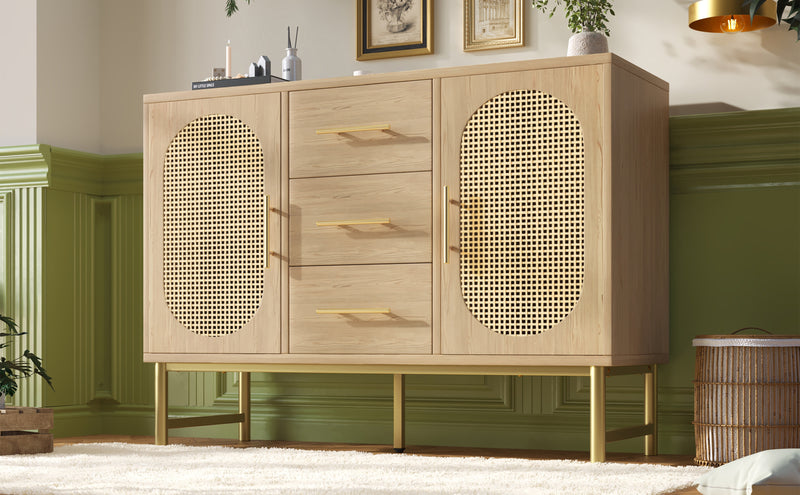Buffet Industriel Chêne Clair avec Finition Aspect Rotin, VIGOIH