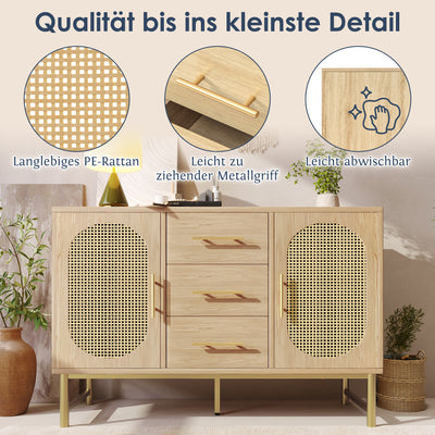 Buffet Industriel Chêne Clair avec Finition Aspect Rotin, VIGOIH