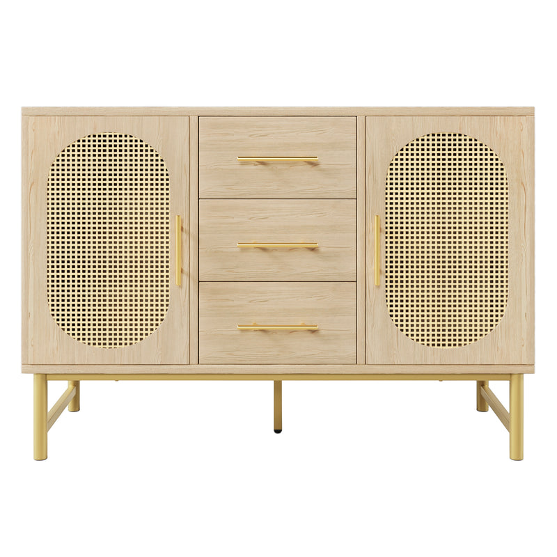 Buffet Industriel Chêne Clair avec Finition Aspect Rotin, VIGOIH