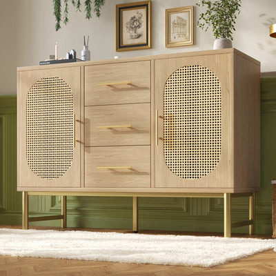 Buffet Industriel Chêne Clair avec Finition Aspect Rotin, VIGOIH