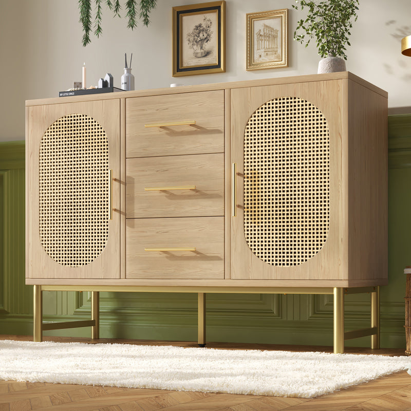 Buffet Industriel Chêne Clair avec Finition Aspect Rotin, VIGOIH