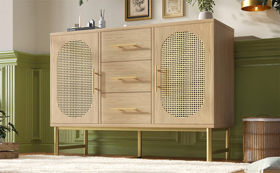 Buffet Industriel Chêne Clair avec Finition Aspect Rotin, VIGOIH