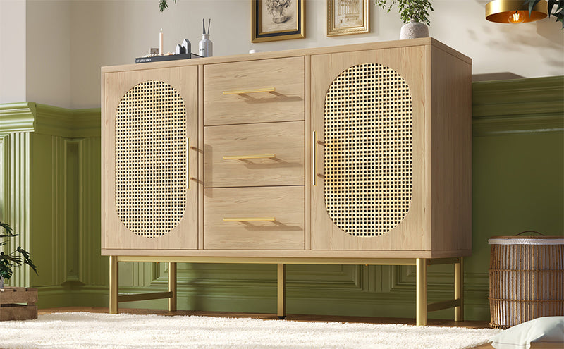 Buffet Industriel Chêne Clair avec Finition Aspect Rotin, VIGOIH