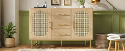Buffet Industriel Chêne Clair avec Finition Aspect Rotin, VIGOIH