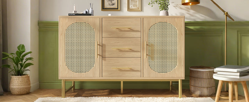 Buffet Industriel Chêne Clair avec Finition Aspect Rotin, VIGOIH