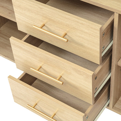 Buffet Industriel Chêne Clair avec Finition Aspect Rotin, VIGOIH