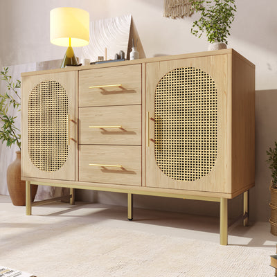 Buffet Industriel Chêne Clair avec Finition Aspect Rotin, VIGOIH