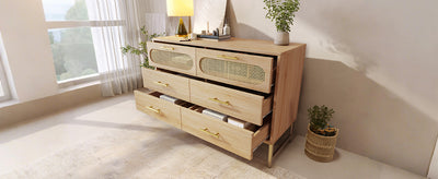 Buffet Industriel Chêne Clair avec Finition Aspect Rotin, VIGOIH
