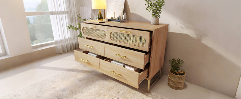 Buffet Industriel Chêne Clair avec Finition Aspect Rotin, VIGOIH