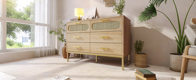Buffet Industriel Chêne Clair avec Finition Aspect Rotin, VIGOIH