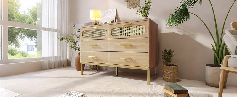 Buffet Industriel Chêne Clair avec Finition Aspect Rotin, VIGOIH