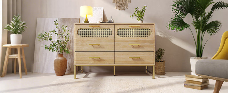 Buffet Industriel Chêne Clair avec Finition Aspect Rotin, VIGOIH