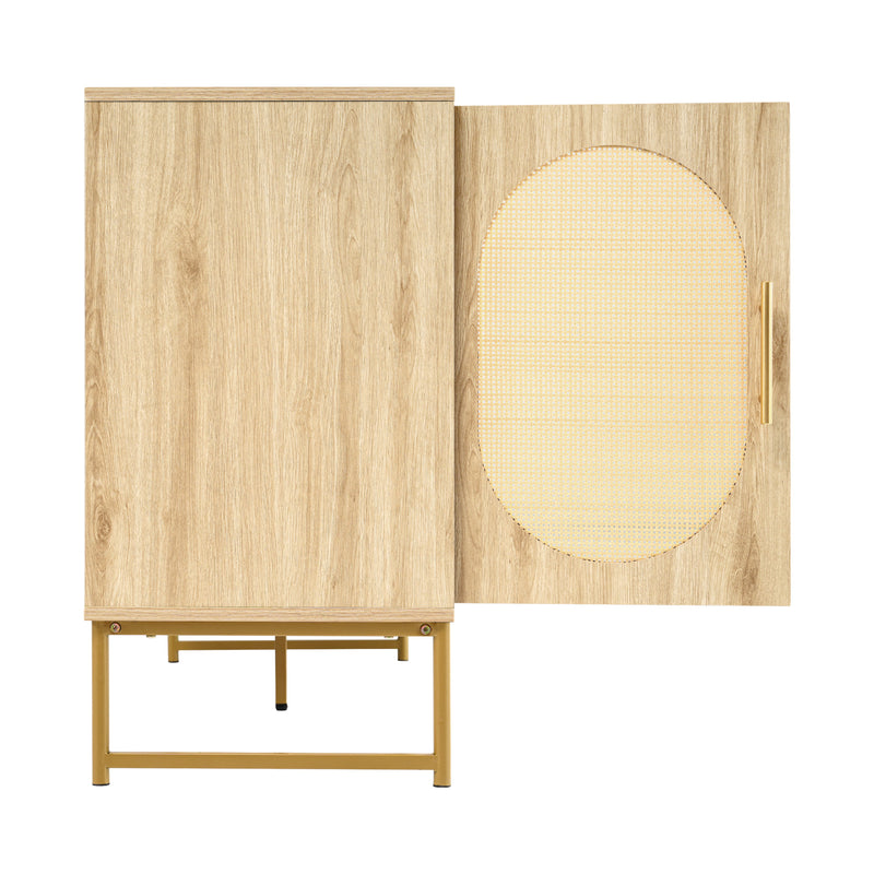 Buffet Industriel Chêne Clair avec Finition Aspect Rotin, VIGOIH