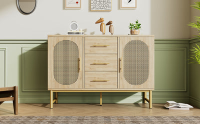 Buffet Industriel Chêne Clair avec Finition Aspect Rotin, VIGOIH