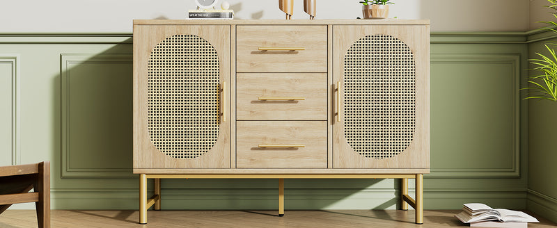 Buffet Industriel Chêne Clair avec Finition Aspect Rotin, VIGOIH