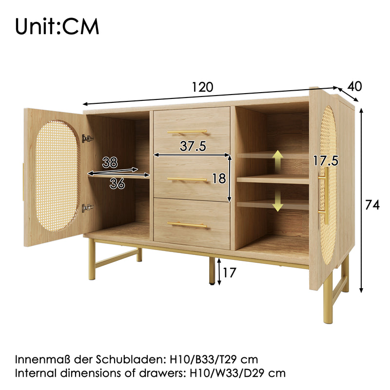 Buffet Industriel Chêne Clair avec Finition Aspect Rotin, VIGOIH