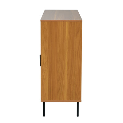 Buffet Contemporain Noyer avec Portes Coulissantes en Rotin et Rangement Polyvalent VISIENS