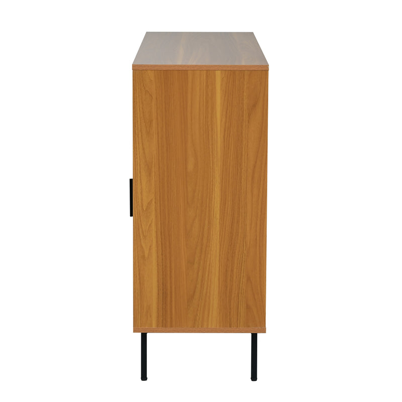 Buffet Contemporain Noyer avec Portes Coulissantes en Rotin et Rangement Polyvalent VISIENS