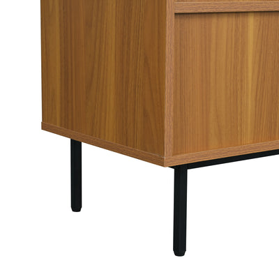 Buffet Contemporain Noyer avec Portes Coulissantes en Rotin et Rangement Polyvalent VISIENS