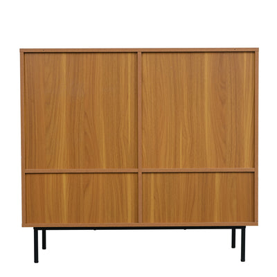 Buffet Contemporain Noyer avec Portes Coulissantes en Rotin et Rangement Polyvalent VISIENS
