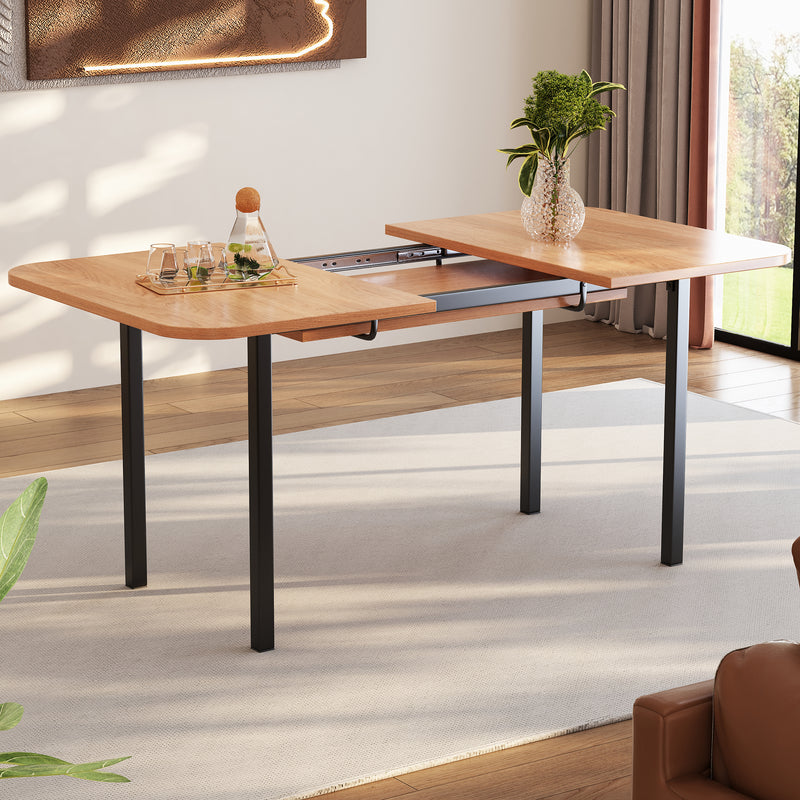 Table de Salle à Manger Extensible en Chêne Blanc Américain avec Piètement en Alliage Robuste (120-160cm) VOLKAE