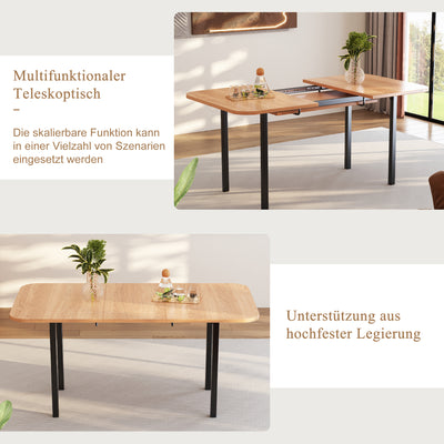 Table de Salle à Manger Extensible en Chêne Blanc Américain avec Piètement en Alliage Robuste (120-160cm) VOLKAE