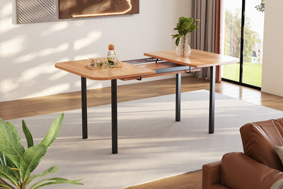 Table de Salle à Manger Extensible en Chêne Blanc Américain avec Piètement en Alliage Robuste (120-160cm) VOLKAE