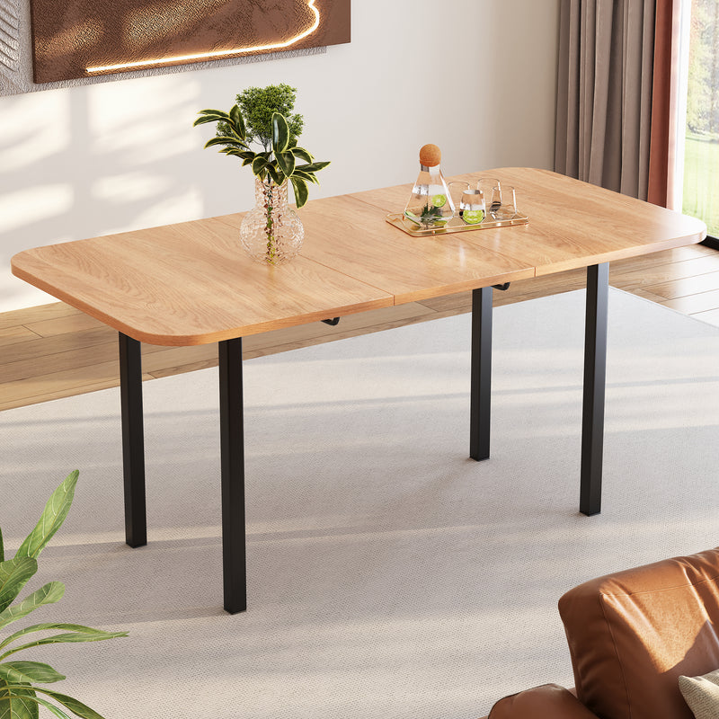 Table de Salle à Manger Extensible en Chêne Blanc Américain avec Piètement en Alliage Robuste (120-160cm) VOLKAE