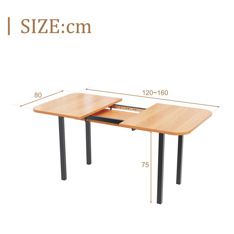 Table de Salle à Manger Extensible en Chêne Blanc Américain avec Piètement en Alliage Robuste (120-160cm) VOLKAE