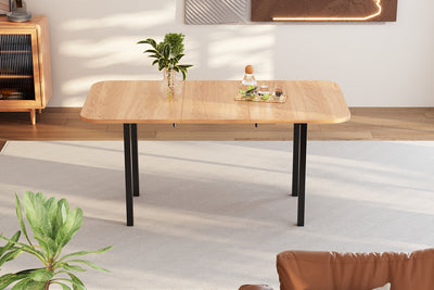 Table de Salle à Manger Extensible en Chêne Blanc Américain avec Piètement en Alliage Robuste (120-160cm) VOLKAE