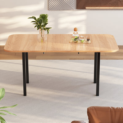 Table de Salle à Manger Extensible en Chêne Blanc Américain avec Piètement en Alliage Robuste (120-160cm) VOLKAE