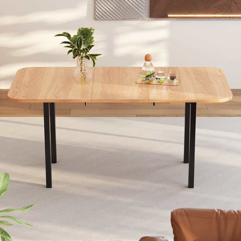 Table de Salle à Manger Extensible en Chêne Blanc Américain avec Piètement en Alliage Robuste (120-160cm) VOLKAE