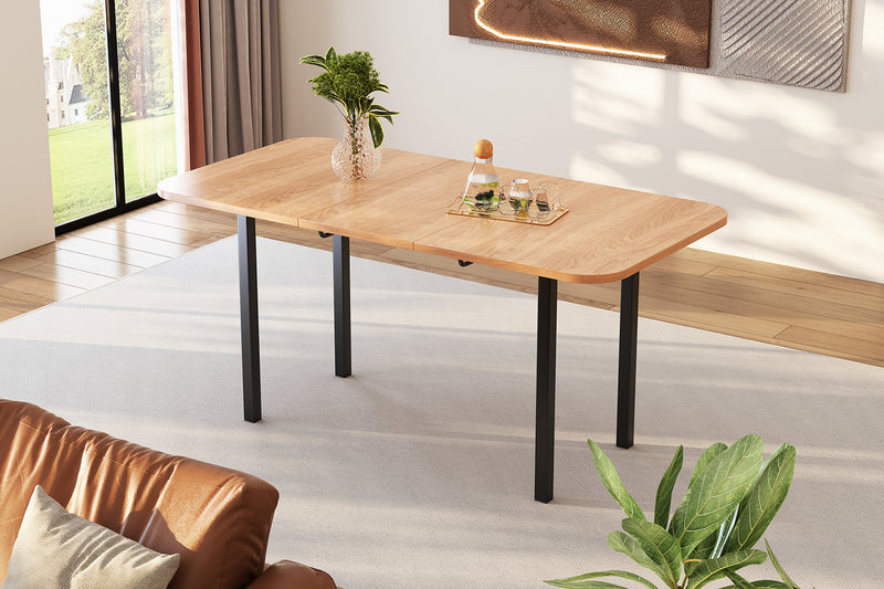 Table de Salle à Manger Extensible en Chêne Blanc Américain avec Piètement en Alliage Robuste (120-160cm) VOLKAE