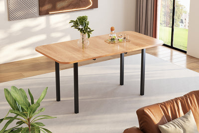 Table de Salle à Manger Extensible en Chêne Blanc Américain avec Piètement en Alliage Robuste (120-160cm) VOLKAE