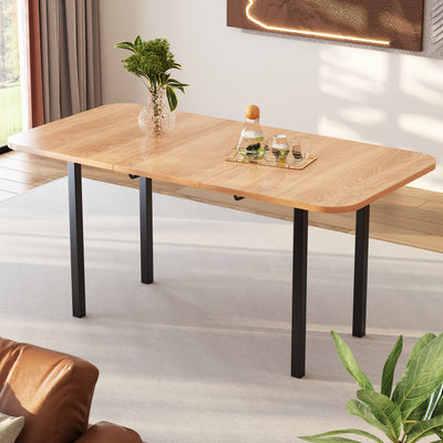 Table de Salle à Manger Extensible en Chêne Blanc Américain avec Piètement en Alliage Robuste (120-160cm) VOLKAE