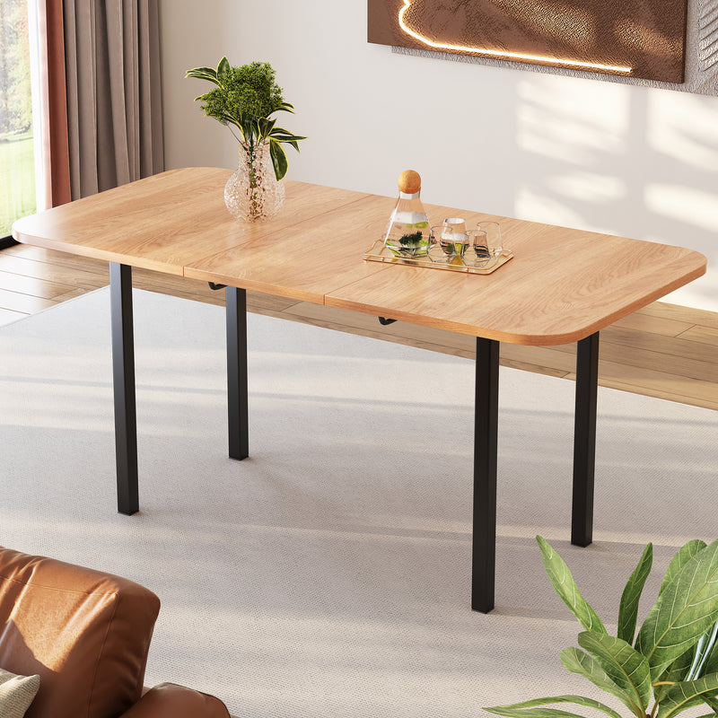 Table de Salle à Manger Extensible en Chêne Blanc Américain avec Piètement en Alliage Robuste (120-160cm) VOLKAE
