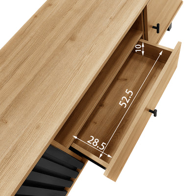 Meuble TV Design Moderne Bois Naturel et Noir avec Rangement Polyvalent VRAASTRIK