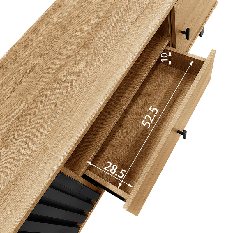 Meuble TV Design Moderne Bois Naturel et Noir avec Rangement Polyvalent VRAASTRIK