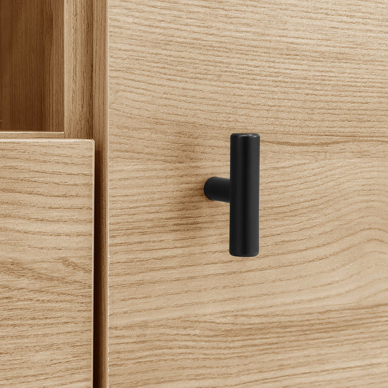Meuble TV Design Moderne Bois Naturel et Noir avec Rangement Polyvalent VRAASTRIK